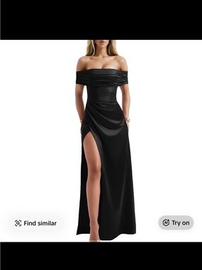 Off-Shoulder Black Evening Gown with High Slit